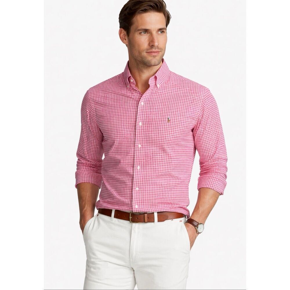 Ralph Lauren Polo Pink White‎ Gingham Button Down Shirt Men’s XL Classic